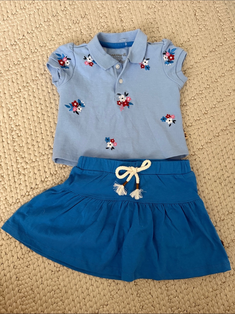 BearPaw Light Blue Floral Polo and Royal Blue Skirt Set